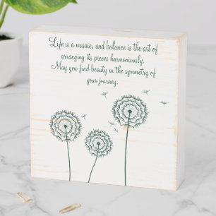 Minmalist green dandelion motivational quote wooden box sign