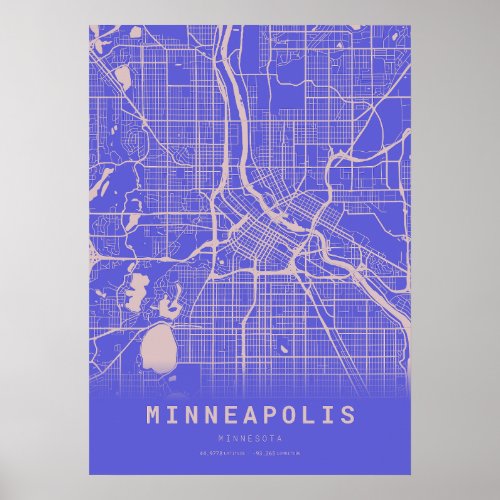 Minneapolis Blue City Map Poster