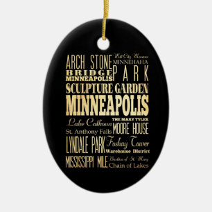 Minneapolis City of Minnesota State Typography Art Ceramic Ornament