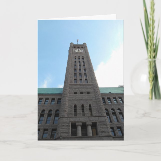 "Minneapolis Clock Tower Looking Up" Birthday Card (Front)