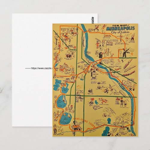 Minneapolis Fun Map Postcard