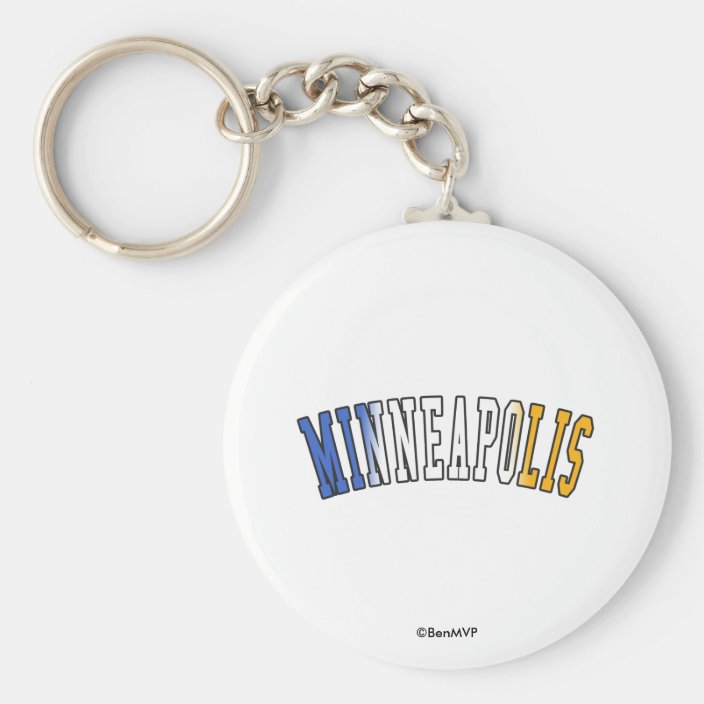 Minneapolis in Minnesota State Flag Colors Keychain