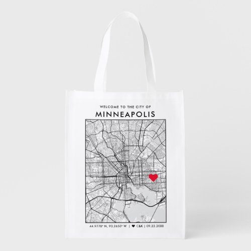 Minneapolis Love Locator City Map Wedding Welcome Grocery Bag