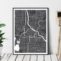 Minneapolis Map, Minimalist Charcoal Gray City Map Poster
