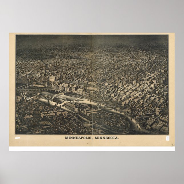Minneapolis Minnesota 1885 Antique Panoramic Map Poster (Front)