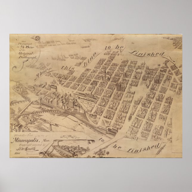 Minneapolis Minnesota 1891 Antique Panoramic Map Poster (Front)