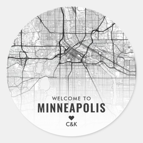 Minneapolis Minnesota City Map  Wedding Welcome Classic Round Sticker