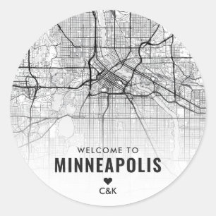 Minneapolis, Minnesota City Map Wedding Welcome Classic Round Sticker