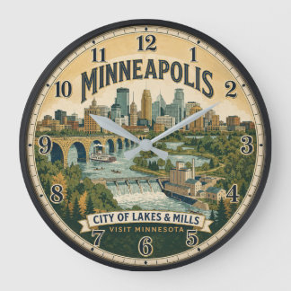 Minneapolis Minnesota City of Lakes Travel Poster Large Clock