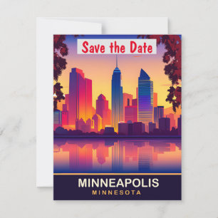 Minneapolis Minnesota City Skyline Wedding Save The Date
