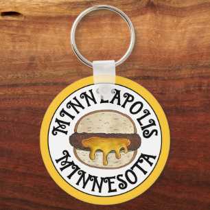 Minneapolis Minnesota MN Juicy Lucy Cheese Burger Keychain