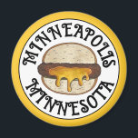 Minneapolis Minnesota MN Juicy Lucy Cheese Burger  Magnet<br><div class="desc">Design features an original marker illustration of a Juicy Lucy (Jucy Lucy) cheeseburger. Popular in Minnesota and most likely invented in the city of Minneapolis, this classic food is a burger with cheese stuffed inside of the meat, allowing gooey melted cheese to drip from the burger once cooked. It is...</div>