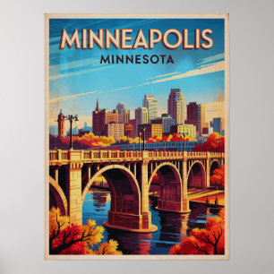 Minneapolis Minnesota Retro Skyline Art Poster
