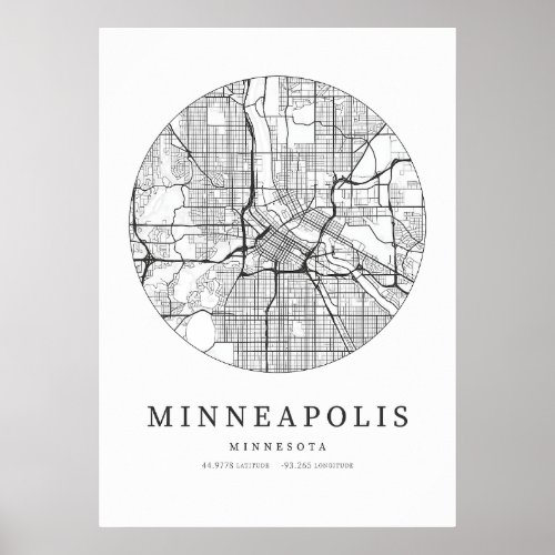 Minneapolis Minnesota Street Layout Map Poster