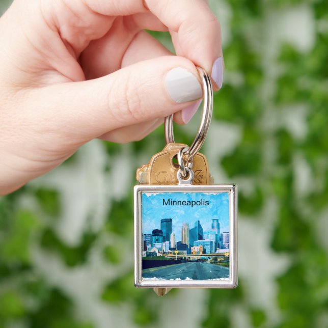 Minneapolis Minnesota Travel Skyline Keychain (Hand)