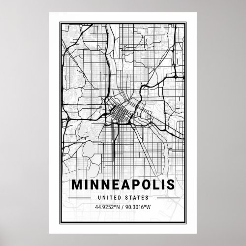 Minneapolis Minnesota USA Travel City Map Poster