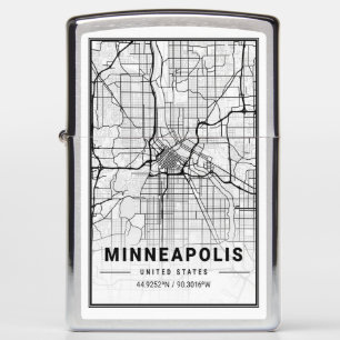 Minneapolis Minnesota USA Travel City Map Poster Zippo Lighter
