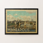 Minneapolis Minnesota Vintage Travel Jigsaw Puzzle<br><div class="desc">Minneapolis Minnesota design in Vintage Travel style featuring a bridge and city scene in this fun vintage Minnesota travel print.</div>