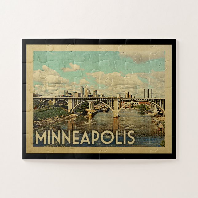 Minneapolis Minnesota Vintage Travel Jigsaw Puzzle (Horizontal)