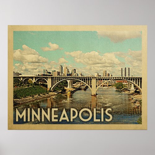 Minneapolis Minnesota Vintage Travel Poster