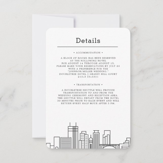 Minneapolis, Minnesota Wedding | Guest Details Invitation (Front)