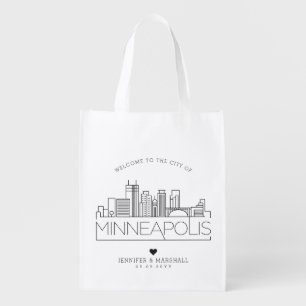 Minneapolis, Minnesota Wedding Stylized Skyline Grocery Bag