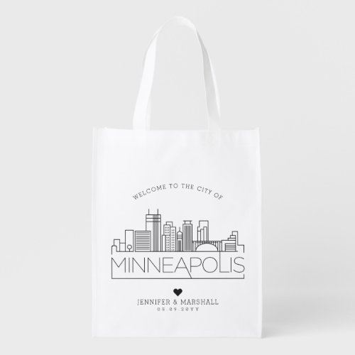 Minneapolis Minnesota Wedding  Stylized Skyline Grocery Bag