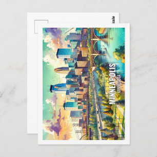 Minneapolis Minnesta USA Famous Place watercolor Postcard
