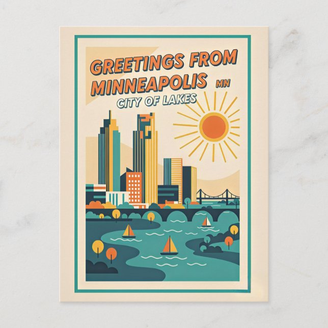 Minneapolis MN City of Lakes Retro Postcard (Front)