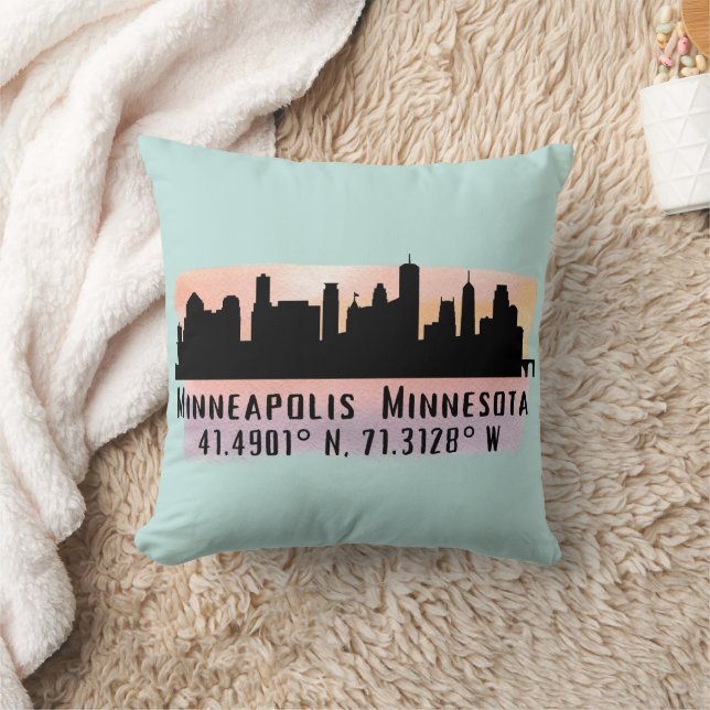 Minneapolis MN City Skyline  Throw Pillow (Blanket)