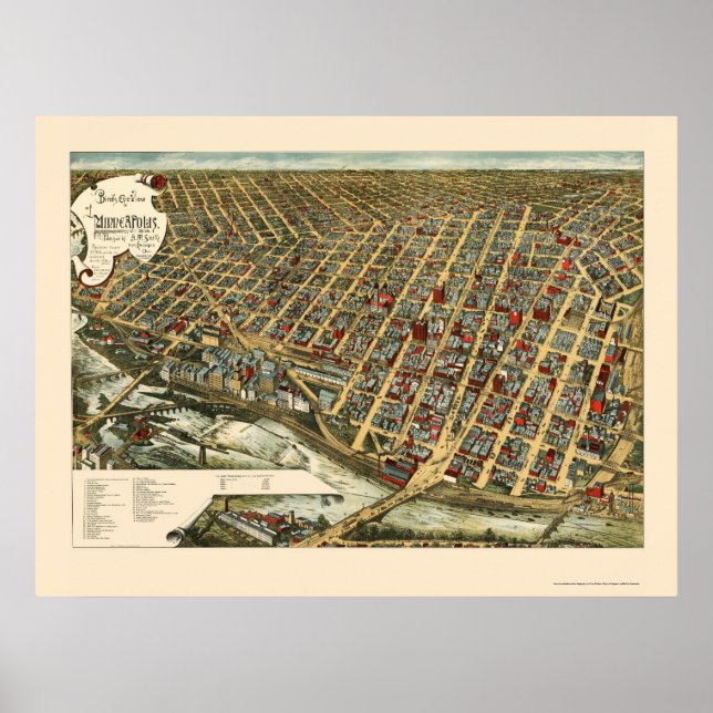 Minneapolis, MN Panoramic Map - 1891 Poster (Front)