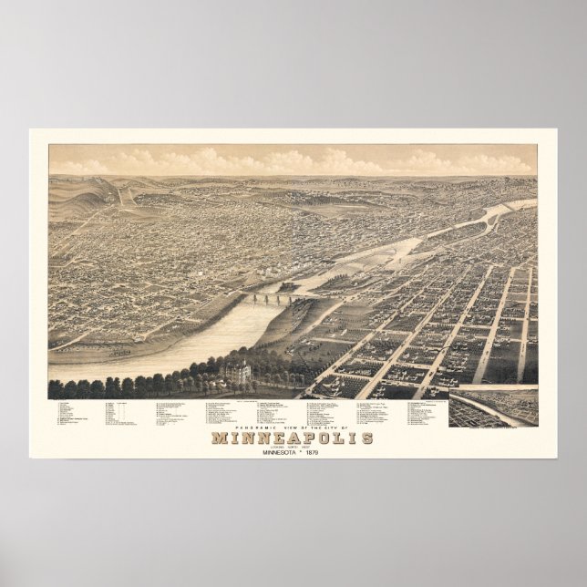 Minneapolis MN Panoramic Map DIGITALLY REMASTERED Poster (Front)