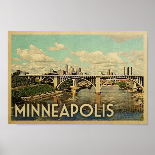 Minneapolis Poster Vintage Travel Art Minnesota