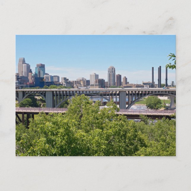 Minneapolis Skyline and Bridges Postcard (Front)