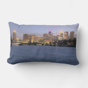 minneapolis skyline and frozen mississippi river lumbar pillow
