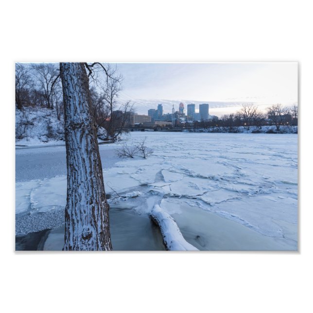 minneapolis skyline and icy mississippi river photo print (Front)