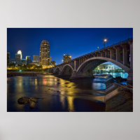 Minneapolis Skyline at Night:  3rd Ave. Bridge Poster