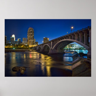 Minneapolis Skyline at Night: 3rd Ave. Bridge Poster