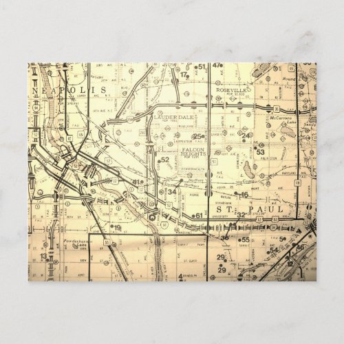 MinneapolisSt Paul Twin Cities MN Vintage Map Postcard