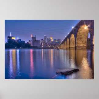 Minneapolis Stone Arch Bridge at Twilight Poster