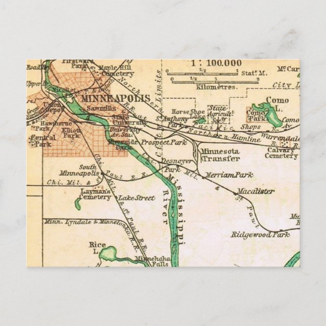 Minneapolis Vintage City Map Postcard (Front)