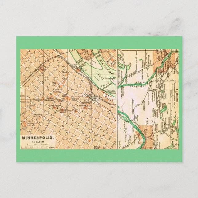 Minneapolis Vintage Street Map Postcard (Front)