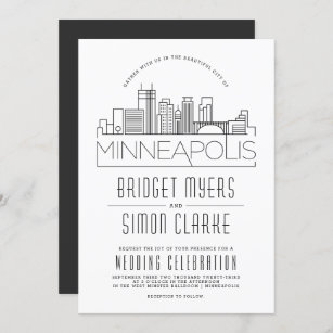 Minneapolis Wedding   Stylized Skyline Invitation
