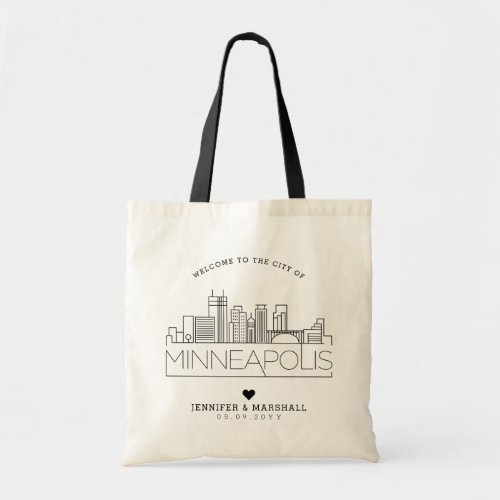 Minneapolis Wedding  Stylized Skyline Tote Bag