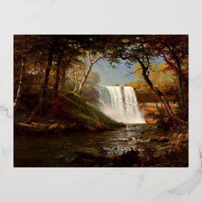 Minnehaha Falls by Albert Bierstadt Foil Holiday Postcard (Front)