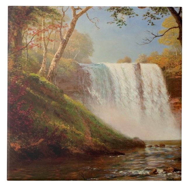 Minnehaha Falls, fine art by Albert Bierstadt Ceramic Tile (Front)