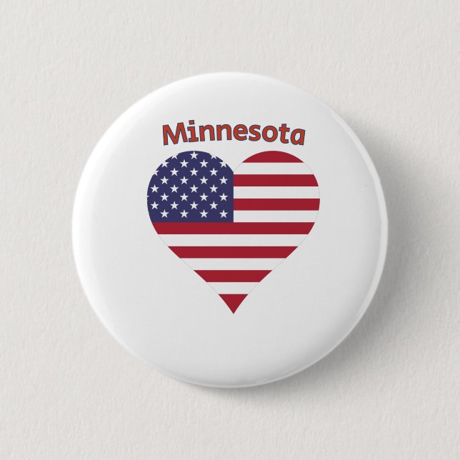 Minnesota American Flag Heart Button (Front)