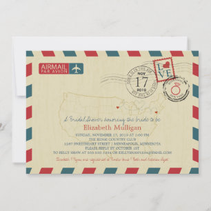 Minnesota and New York Airmail Bridal Shower Invitation