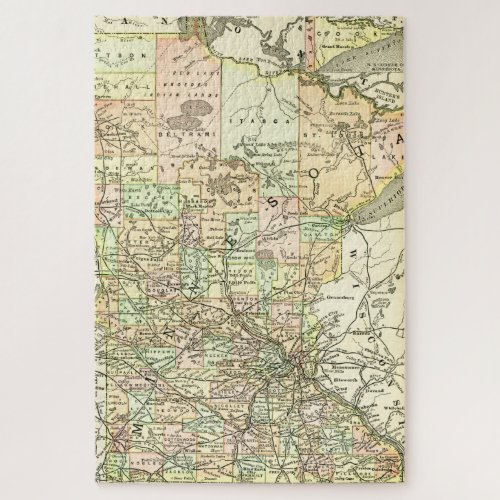 Minnesota Antique USA Colorful State Map Jigsaw Puzzle