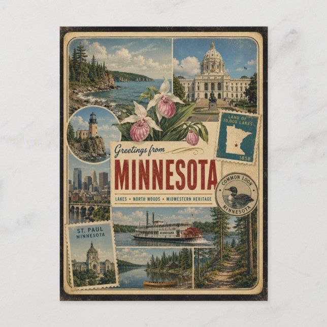 Minnesota Authentic Vintage Style Postcard (Front)